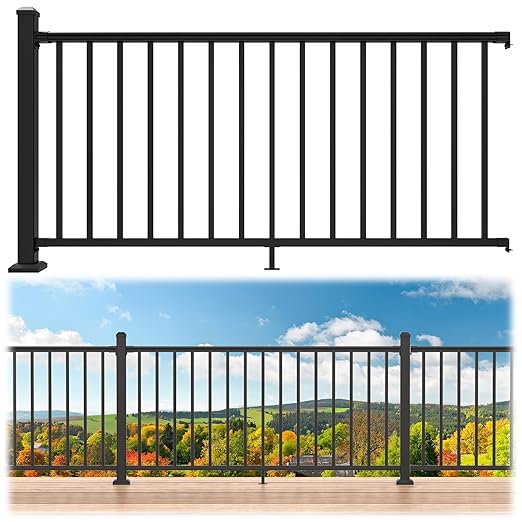Egadis 36 in. H x 6 ft. W Porch and Deck Railing Kit, Aluminum Railing Kit, Black Textured AAMA 2604 Powder-Coat Finish Railing System for Outdoor Decks, Porches & Balconies (1 Post, 1 Panel)