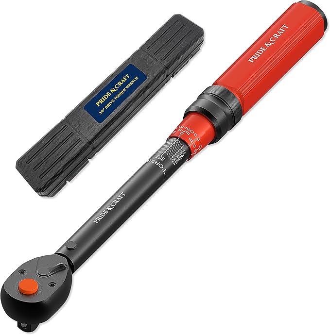 PRIDE&CRAFT 3/8 Inch Drive Click Torque Wrench, 3% High Precision Adjustable Dual Direction, 72-Tooth, 5-50 lbf.ft/6.8-68 Nm Torque Wrench for Bike, Motorcycle and Car Repair, Orange Black
