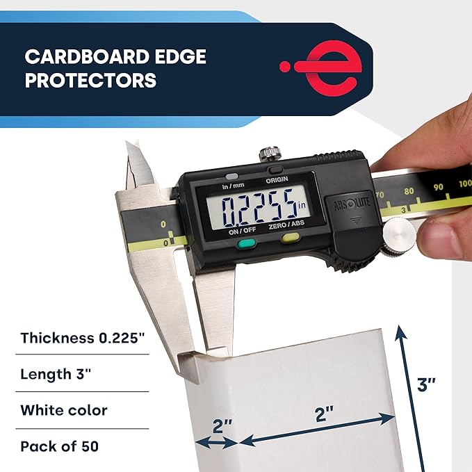 ESK Packaging® Strapping Edge Protectors, 2"W x 2"D x 3”L, Heavy Duty, White, Cardboard Corners for Shipping, 50/Pack