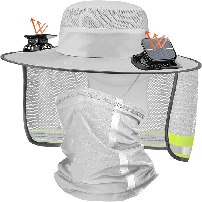 Solar Fan Hat for Men Women Sun Wide Brim Fishing Hat with Dual Power Ice Silk Neck Cover Reflective Design
