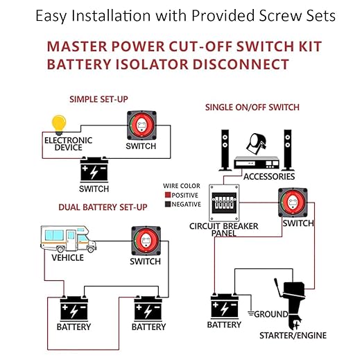 Battery Disconnect Switch, Gioyonil 12-48V Master Power Cut Shut Off Isolator 275Amps Camper Travel Trailer Switch for Car RV ATV Boat Marine Truck, 2 Pack