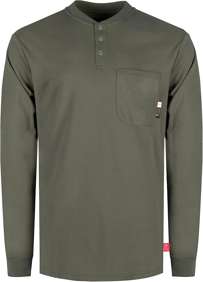 KONRECO FR Shirts for Men Long Sleeve 7oz Cotton Flame Resistant/Fire Retardant CAT2 Henley Shirt