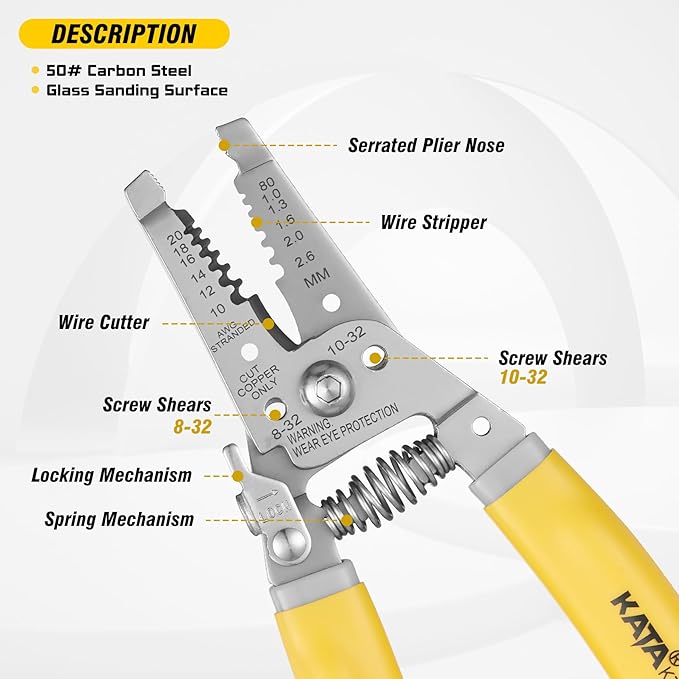 Wire Stripper Tool Crimper for Electricians: 7 Inch Wire Cutter Stripping Tool for 10-18 AWG Solid and 12-20 AWG Stranded Wire - Electrical Wire Crimping Stripping Plier - 10 12 14 16 18 AWG Gauge