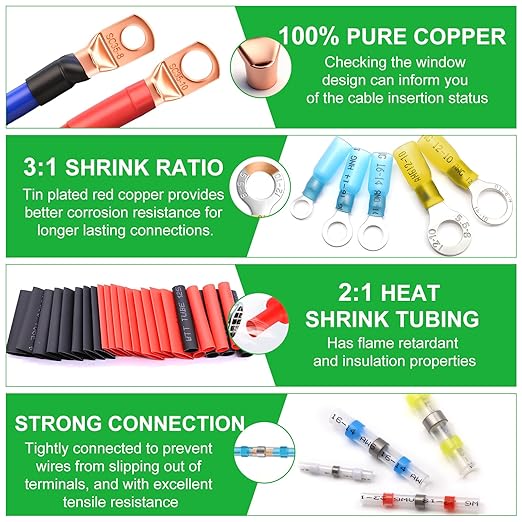 Twidec/1530PCS Ultimate Heat Shrink Wire Connectors Kit,Waterproof Electrical Spade Connector Kit,Copper Cable Wire Lug Insulated Crimp Spade Fork Ring Terminal T-Tap Butt Splice Male Female Connector