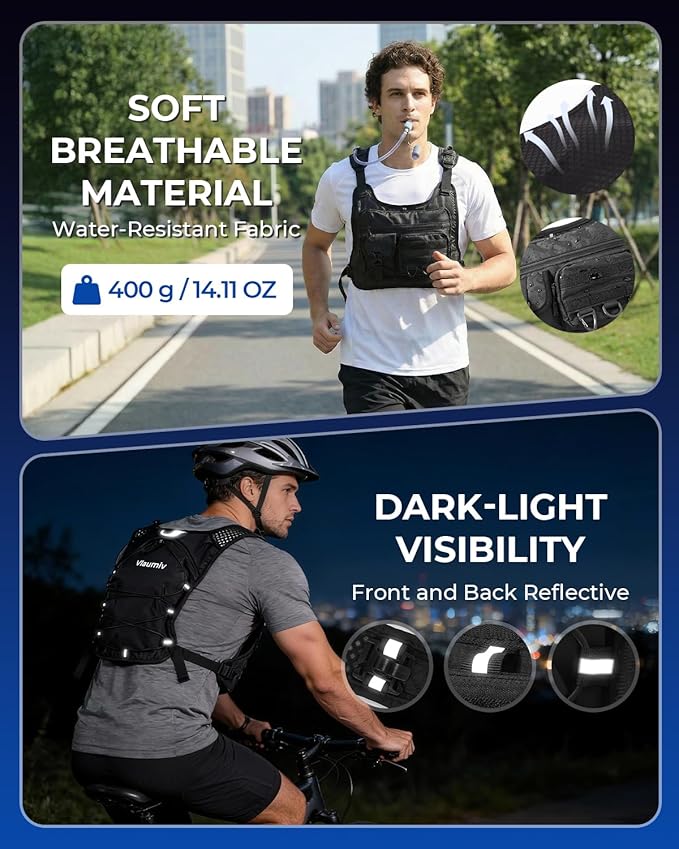 Running Vest with 2L Water Bladder, Hydration Backpack with Adjustable Straps, Lightweight & Breathable Design, Reflective Chest Pack for Men & Women, Ideal for Running and Cycling