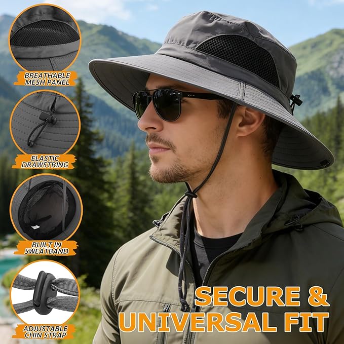 EINSKEY Solar Powered Fan Hat, UPF50+ Wide Brim Bucket Hat with Ultralight Clip-On Fans for Outdoor Hiking Fishing Gardening