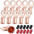 XHF 10PCS 1/0 AWG-1/2 Heavy Duty Battery Lugs with 3:1 Heat Shrink Tubing, Ring Terminals Battery Cable Ends Copper Eyelets Electrical Battery Connectors