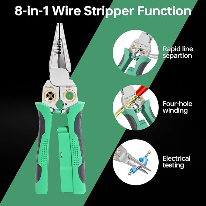 8 in 1 Wire Stripper with Voltage Tester, Wire Stripper Pliers Multi-Function Electrician Tool for Stripping Cutting Scraping Crimping Wires Car & Home Electrical Repair