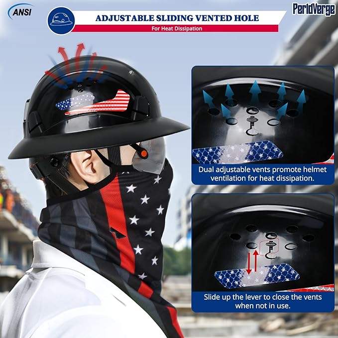 Full Brim Hard Hats Construction OSHA Approved with Visor-Vented Hard Hat with Neck Gaiter with Ear Loops,Safety Hard Hats for Men with Chin Strap ANSI Z89.1 Type 1 Class C,6-pt Suspension