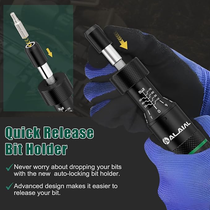 Torque Screwdriver Set 10-70 in-lb, Adjustable Inch-Pound Torque Driver Kit with S2 Steel Bits & Case – Prevents Over-Tightening for Scope Mounting, Electronics & Bicycle Maintenance