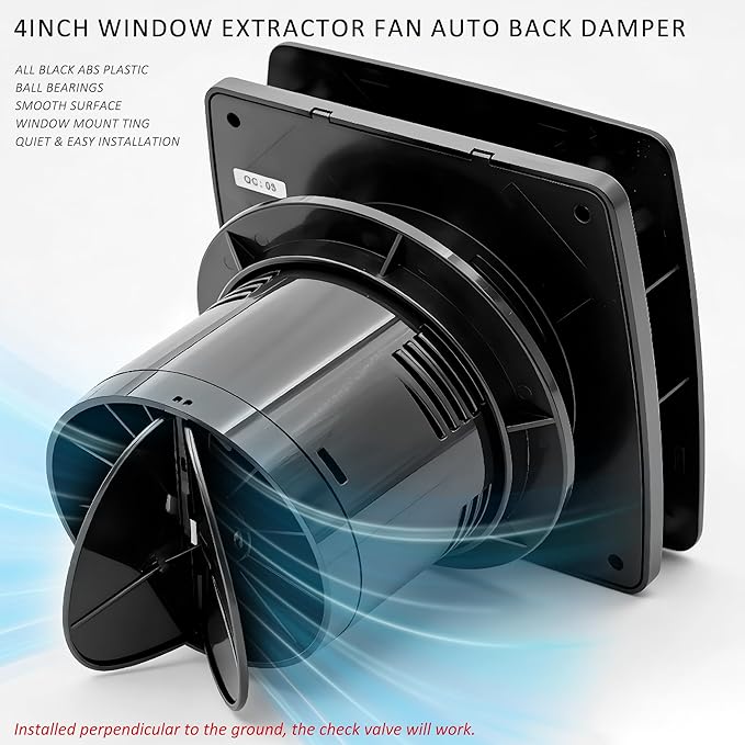 4inch Exhaust Fan, Black 50CFM Quiet Window Wall Mount Vent Extractor Fan for Kitchen Bathroom Workshop Garage
