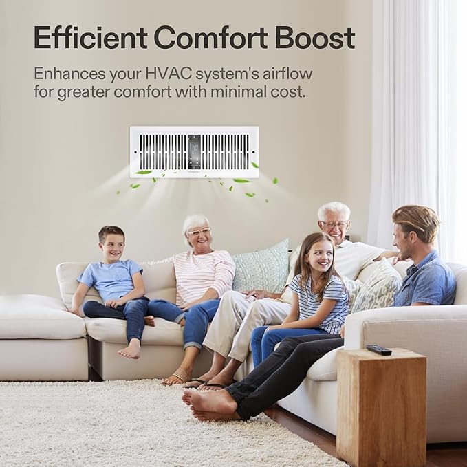 VIVOSUN Quiet Register Booster Fan for 𝟒" 𝐱 𝟏𝟐" Holes, Cooling Heating Vent Fan with 10-Speeds App Control &Adjustable Wind Direction, Thermostat Control for Bedroom, Bathroom &Attic, White