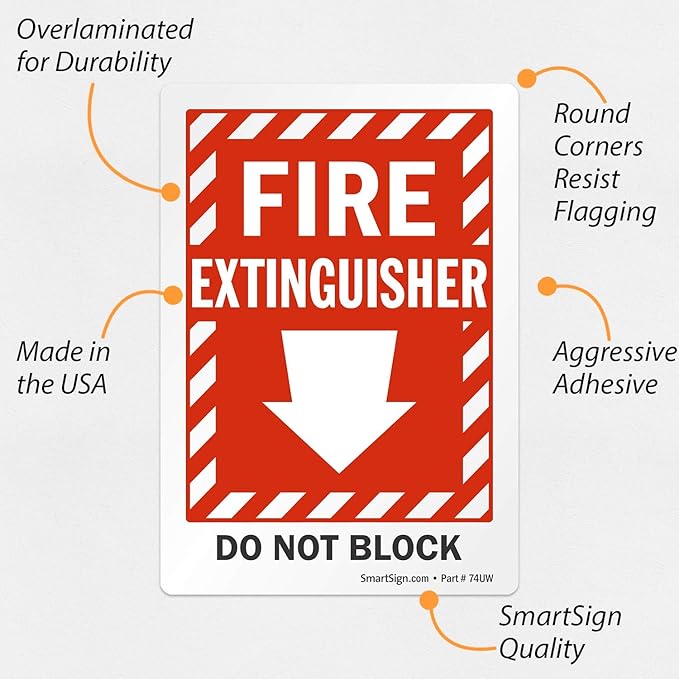 SmartSign "Fire Extinguisher - Do Not Block" Label with Down Arrow | 3.5" x 5" Laminated Vinyl