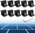 Anbte 10pcs Solar Panel Mounting Brackets 30-50mm Adjustable, Aluminum Solar Panel End Clamp Include 10*Screw M8 and 1*Wrench, Solar Mount Kit for Metal Roof, Tin Roof, Flat Roof, Sheet Roof, Black