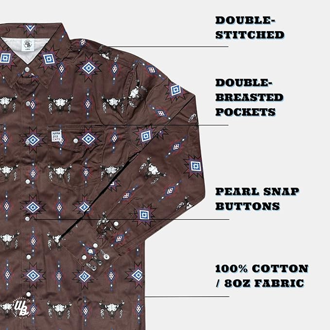 WoahBros FR Shirts for Men, 8oz Midweight Flame Resistant Welding Shirt, 100% Cotton, Pearl Snap Buttons - CAT2/NFPA2112