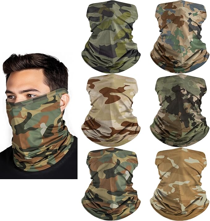 HONGTEYA 6 Pack Summer Neck Gaiter, UV Protection Cooling Face Mask, Breathable Bandana Head Scarf for Men Women