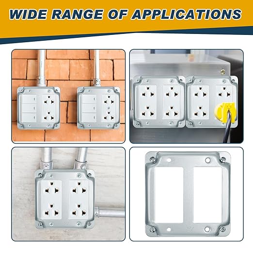 8 Set 4 × 4" Electrical Junction Box with Cover Electrical Metal Outlet Box, 21.0 Cu. in. Capacity Receptacle Exposed Work Cover, 1-1/2'' Deep (2 Gfci)