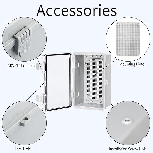 Outdoor Waterproof Electrical Box Junction Box ABS Plastic Electrical Enclosure Hinged Cover Electric Box with Mounting Plate for Outdoor Indoor Wiring Projects Clear 8.2"x5.1"x4.3"