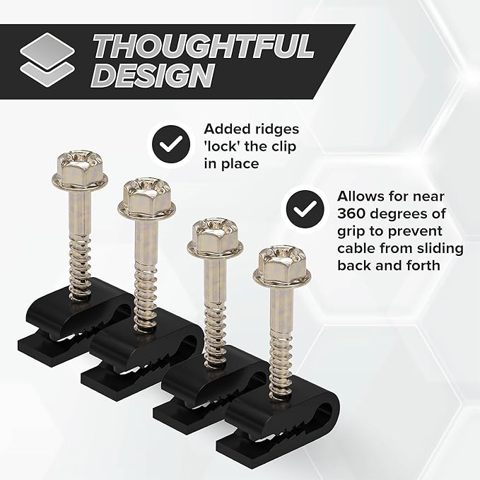THE CIMPLE CO - Mini Wire Cable Clips, Electrical Wire Cable Clip, 1/10 in (3 mm) Screw Clip and Fastener, Black (10 Pieces per Bag)