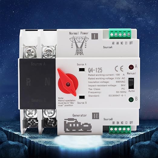 2P 100A Dual Power Automatic Transfer Switch AC 110V ATS PC Level Manual Changeover Generator Transfer Switch Tool 50HZ/60HZ