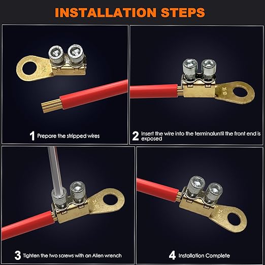 GKG 5Pcs 8-2AWG Battery Lugs, Heavy Duty Wire Lugs, Battery Cable Ends, Ring Terminals, Crimpless Dual Bolt-On Battery Terminal Connectors Lugs for Automotive, Marine, and Solar Power Applications