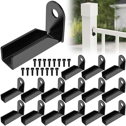 16Pack Black Carbon Steel Fence Mounting Brackets for 1" x 1" Square Rails, Fence Panel Internal Connectors