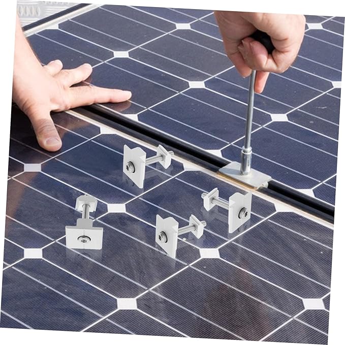4pcs Aluminum Alloy Solar Panel Mid Clamps Design Socket Head Cap Bolts and Spring Washer for Secure Mounting of Solar Panels Harsh Weather
