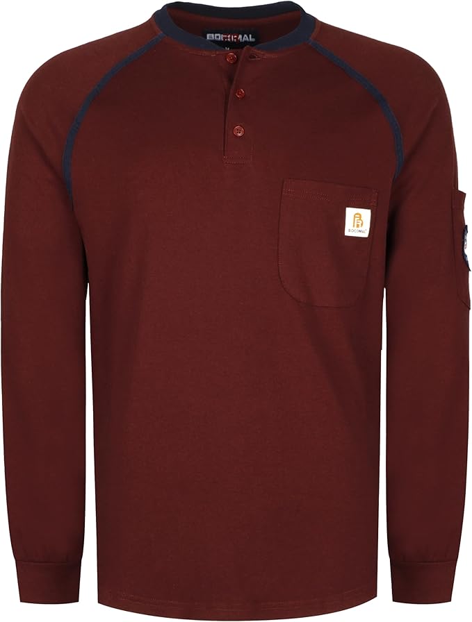 BOCOMAL FR Shirts 5.5oz Light Weight Henley and Short Sleeve Flame Resistant/Fire Retardant Clothing Shirt