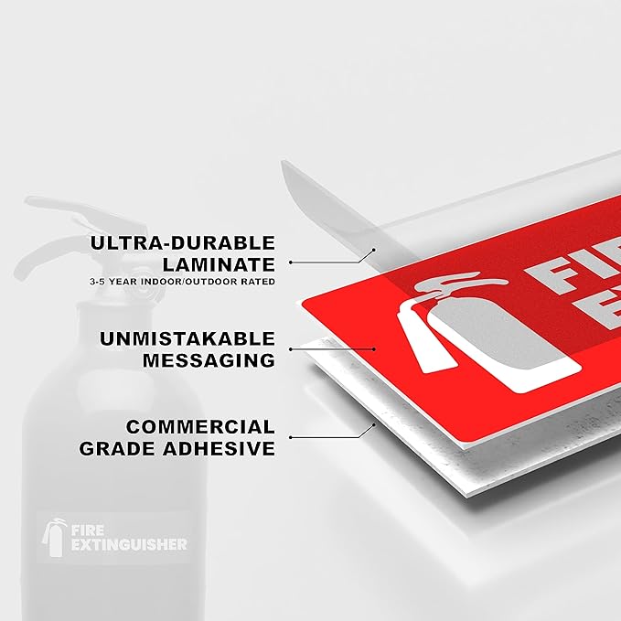 Fire Extinguisher Sticker for Business - Office, Commercial, Landlord (Short Term Rental) - High Visibility Fire Extinguisher Sign for Safety and Compliance. Size 6" x 2", 4 Labels