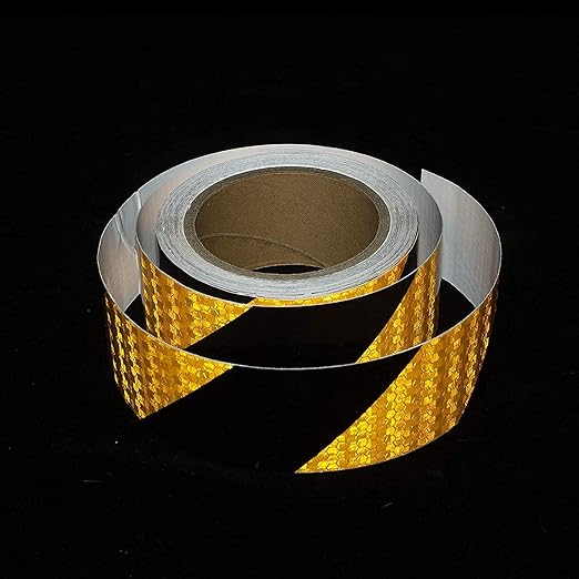 Reflective Tape, Waterproof Self Adhesive Dot Reflective Tape Outdoor Safety Caution Reflector for Trailers, Bikes, Cars（Black Yellow, 4 Inch x 32.8 Feet）