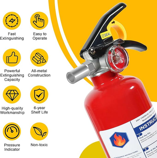 1 Pack ABC Dry Chemical Fire Extinguisher with Mount, 2.5 lb 1A:10B:C Rating for Home, Vehicle, Boat, Quick Release Handle, Compact & Portable Dry Powder Extinguishers