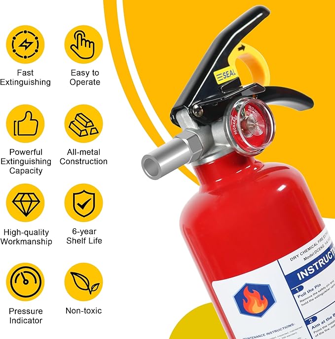 4 Pack ABC Dry Chemical Fire Extinguishers with Mount, 2.5 lb 1A:10B:C Rating for Home, Vehicle, Boat, Quick Release Handle, Compact & Portable Dry Powder Extinguisher