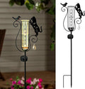 Rain Gauge Outdoor,Decorative Metal Black Cat and Bird Solar Light Stake with Rain Gauges Best Rated for Yard,Garden,Lawn, Pathway, 7" Glass Tube