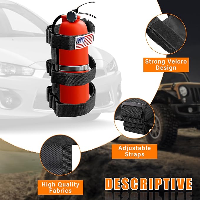 Ziciner Fire Extinguisher Holder 2.5-3LB Adjustable Roll Bar, American Flag Pattern Extinguishers Strap Bartact, Universal Car Accessories for Cars, SUVs, Trucks, and More (Black)