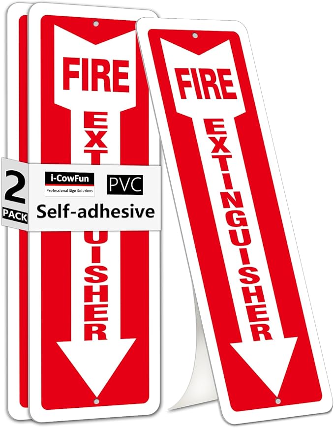 (2 Pack) Self-adhesive Fire Extinguisher Sign, 12" x 4" Durable Plastic Fire Extinguisher Sticker for Business and Home Use, Indoor, Outdoor, 20 Mil Thick PVC Safety Signs, Weather-resistant, No Fade, Easy to Install