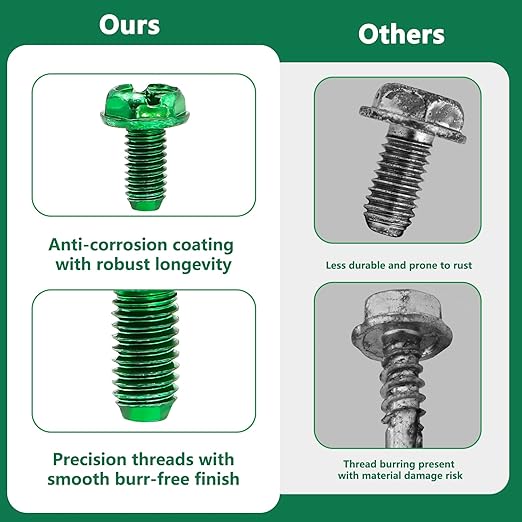 100 PCS Green Ground Screws for Electrical Box,10-32 x 3/8 Inch Combo Grounding Screw Hex Phillips Head for Junction Box and Electric Outlet