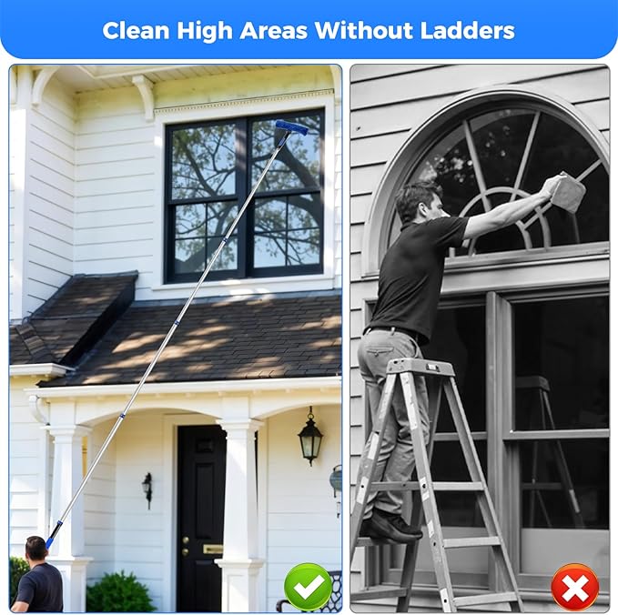 26ft High Reach Duster Kit, Aluminum 5-20ft Fan & Window Cleaner Set, Versatile Dusting Set with 5 Replaceable Heads for Cleaning Fans, Windows, and Hard-to-Reach Areas Outdoors Without Ladder