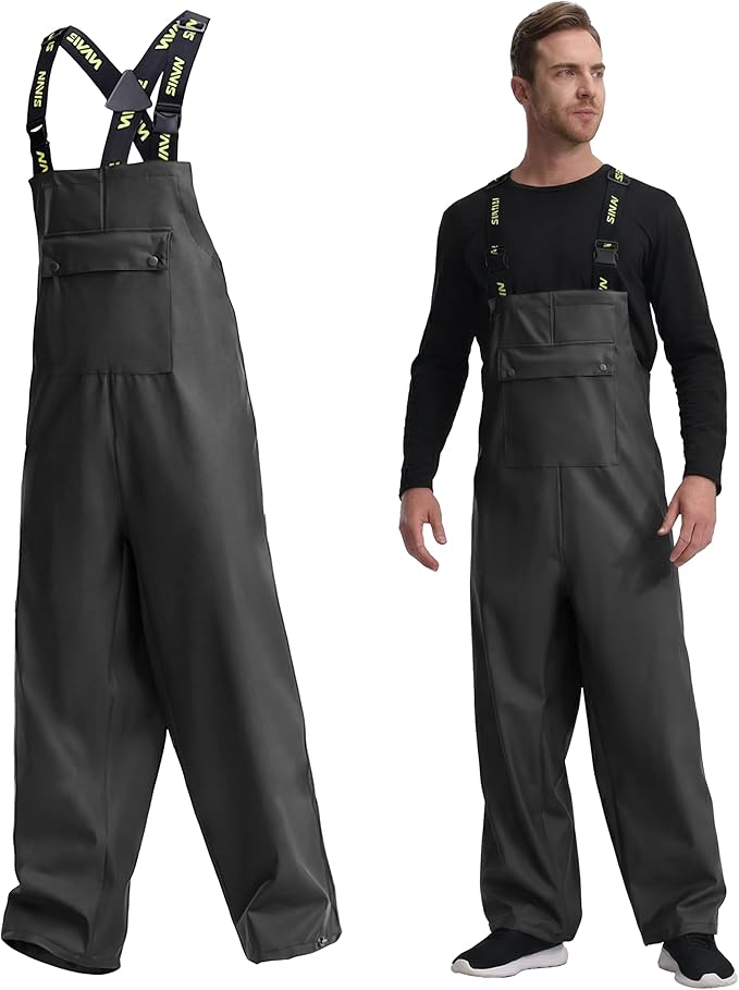 Men's Waterproof Workwear Bib Overalls - Heavy Duty Stretchable Rain Bibs for Fishing & Outdoor Work