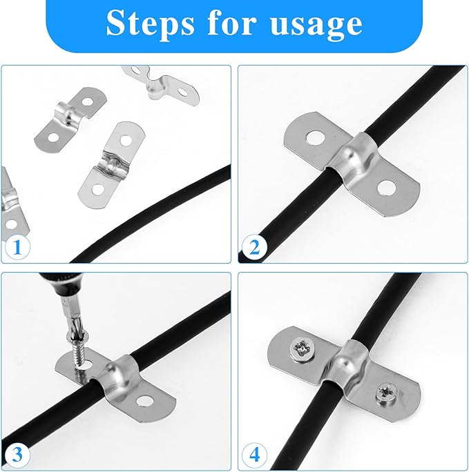 50Pcs M5 Wire Shelf Clips Stainless Steel Rigid Tube Strap Two Hole Strap U Bracket Tube Strap Clamp for 0.2 Inch OD Hose Heavy Duty Tube Strap Tension Clip