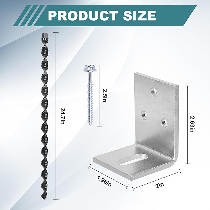 24" Ground Anchors Screw in, Set of 4 Heavy Duty Mobile Home Anchors, Multi-Purpose Earth Anchors with Brackets and Adapter for Drill, Ideal for Mobile Homes, Storage Sheds and Carports