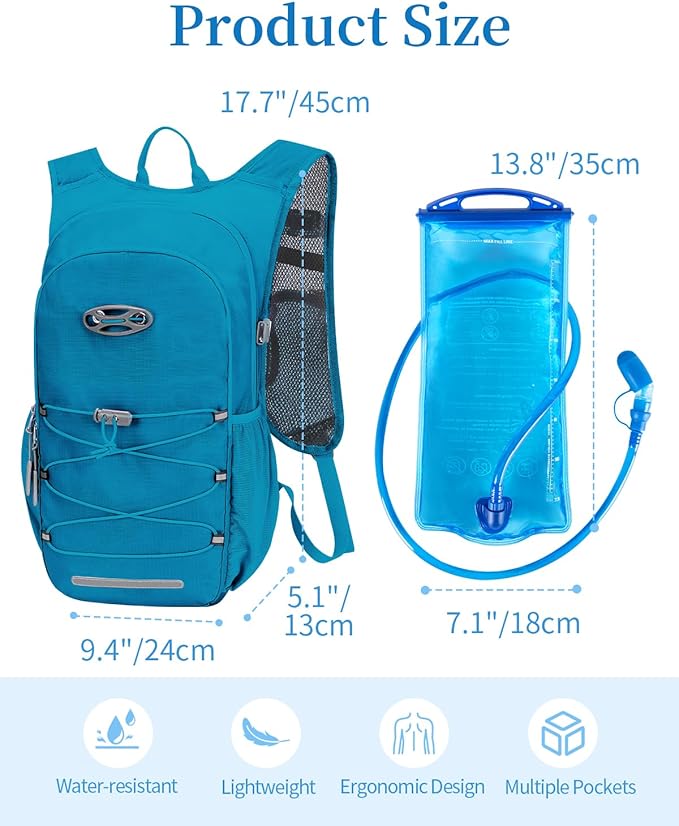 Hydration Backpack with 2L Water Bladder, Hiking Water Backpack for Men Women with Phone Pocket and Helmet Holder