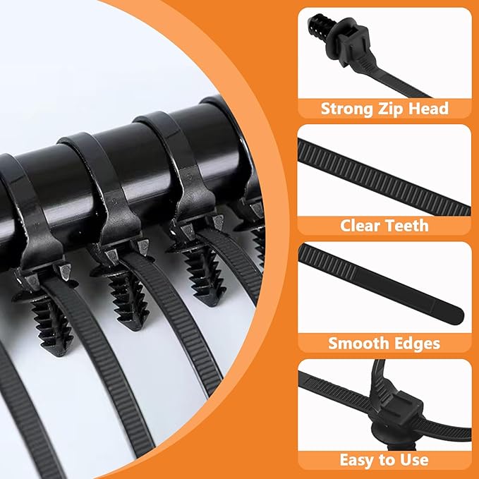 Fir Tree Push Mount Zip Ties 8 Inch Threaded Automotive Fuel Line Cable Ties Nylon Wire Holder 8.3"x0.22" 50Pcs
