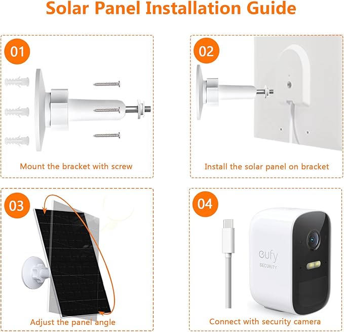 Zivif 7W Solar Panel Compatible with EufyCam, Solar Charger with USB-C & Micro USB Port for 5V Outdoor Rechargeable Battery Camera, IP65 Waterproof, 360° Adjustable Mount (2 Pack)