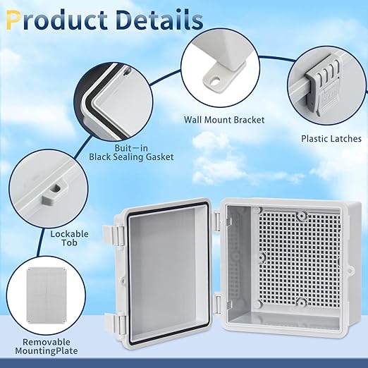 Weatherproof Junction Box Waterproof Electrical Box ABS Plastic Enclosure Switch Router Project Box Latch Hinged Project Enclosure (5.9"x5.9"x3.5")