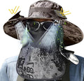 Solar Fan Hat, Wide Brim Sun Hat with 2 Solar Fan, Removable Neck Cap and Face Mask, Hat with Solar Fans Built in, Fishing Hat with Fan for Men, Waterproof Outdoor Hiking Camping Fishing Hat Grey