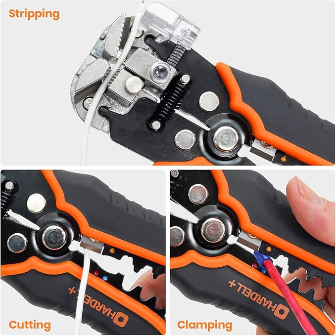 HARDELL+ Wire Stripper Tool, 3-in-1 Automatic Wire Stripper, Self Adjusting Wire Crimping For 10-24 AWG Cables, Electrical Wire Strippers Crimpers With 99PCS Accessory For Stripping, Clamping, Cutting