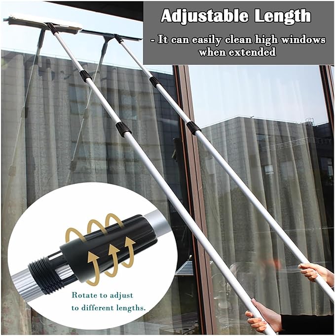 Extendable Window Cleaner Tool for Solar Panel, Outdoor Window Washing Kit 1.4 3.4 5 7 9 10 M Length, Window Squeegee with Extension Pole for Hard to Reach Outs,L 4.4M/14.4FT