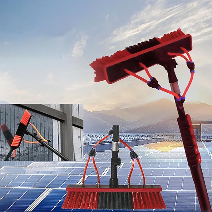 Extendable Water Fed Solar Panel Cleaner, Water Fed Telescopic Brush 7.2m | 55cm Brush, Telescopic Hydrocleaner for Cleaning Photovoltaic and Solar Panels Black