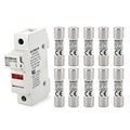 Baomain RT18-32 Fuse Holder Base with 10x4A Ceramic Fuses (10x38mm) – 1 Pole DIN Rail Mount, LED Indicator, CE Certified (4 Amp)