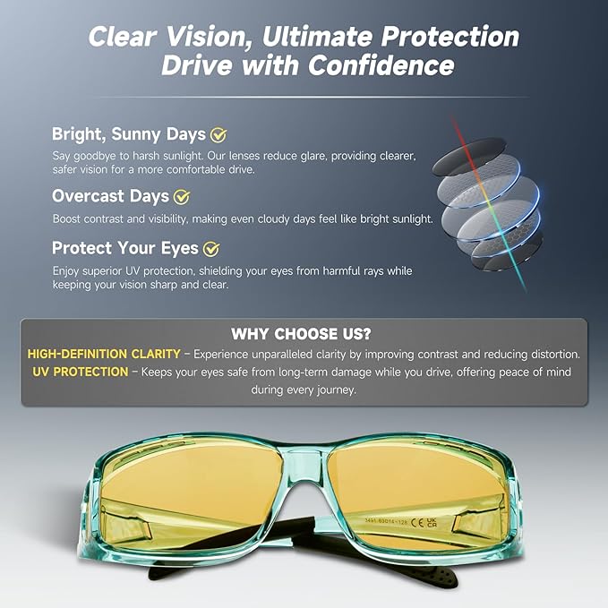 Night Driving Glasses Night Vision Glasses Fit Over Glasses Polarized Anti-Glare UV400 Gift for Men Women